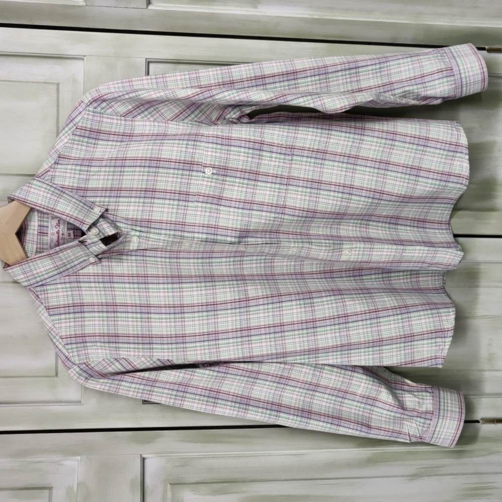 PANHANDLE Slim Western Button Down Pink/Purple/Green Paid Top, Size Medium